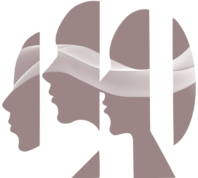 A person's profile with multiple layers of of masks, shaped like this profile floating ahead of them and a semi-transparent light wave over them
